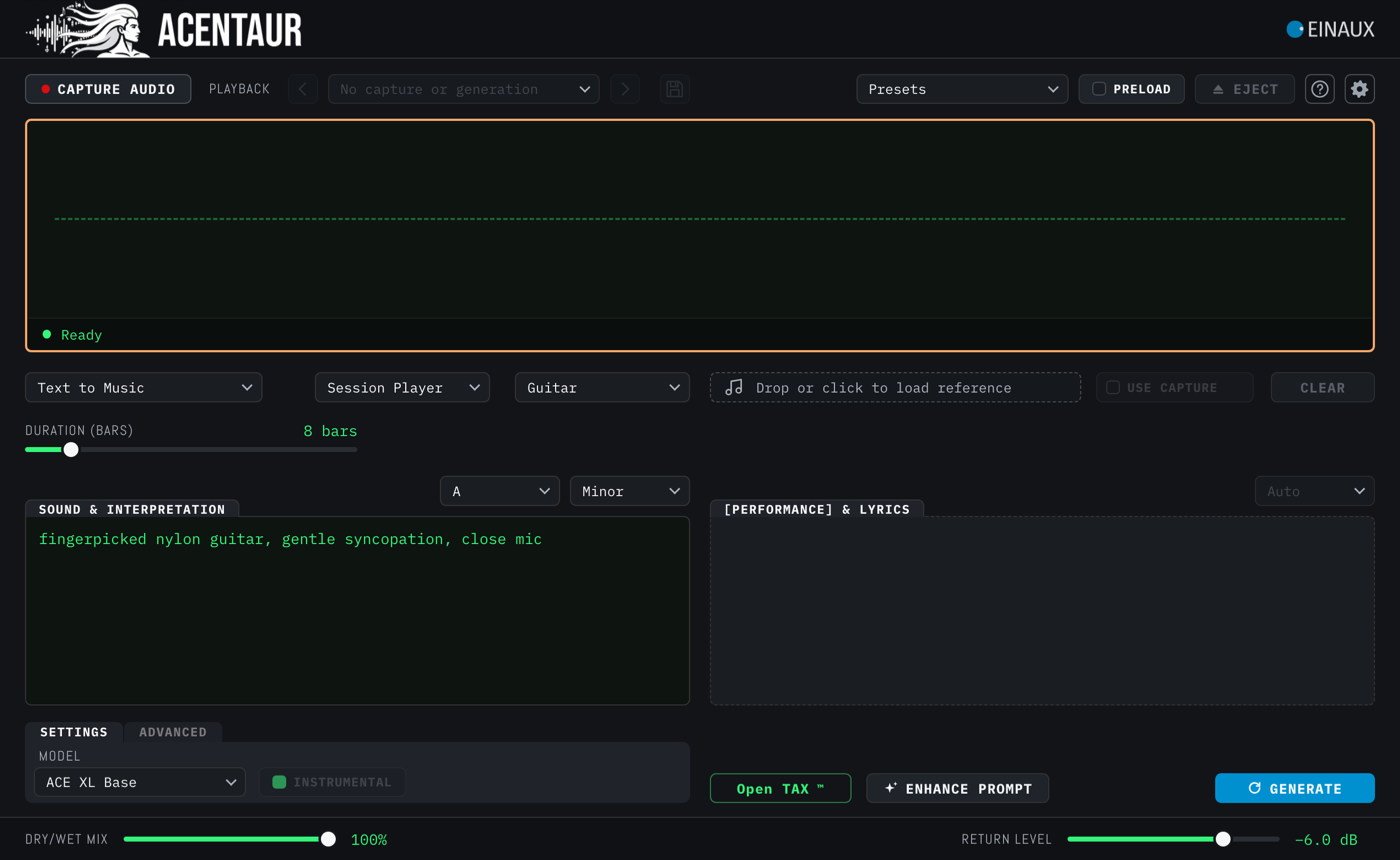 Text to Music as Session Player with Duration in bars and a Layer menu