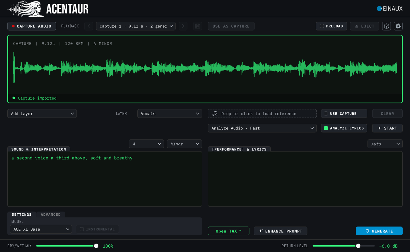 Add Layer with a Capture as INPUT and Vocals as the Layer; ANALYZE LYRICS is lit