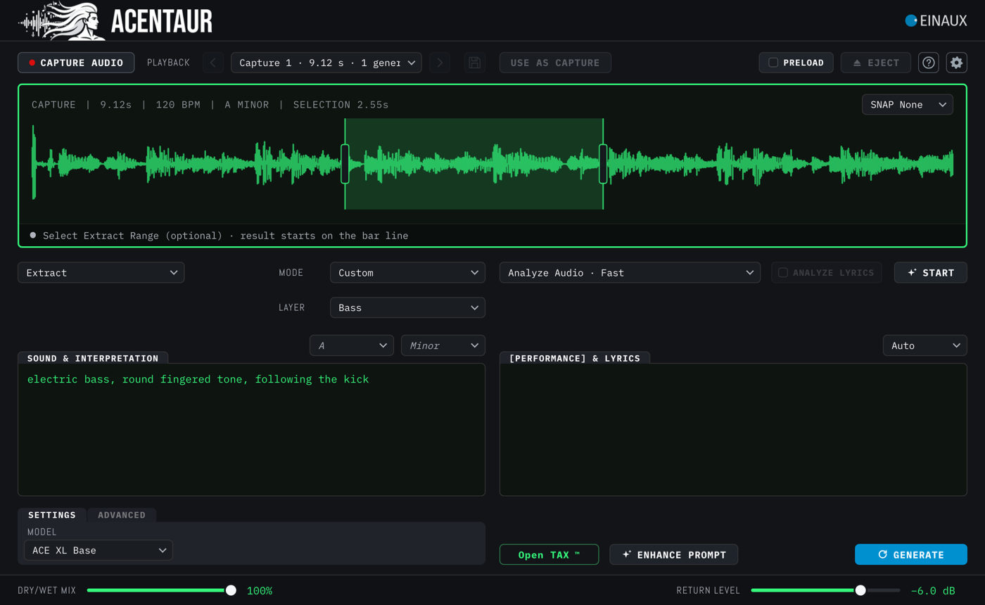Extract in Custom on Bass with a description and a selection drawn on the Capture